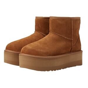 UGG Womens Classic Mini Platform Bootie US 9 EU 40 Chestnut Suede EUC